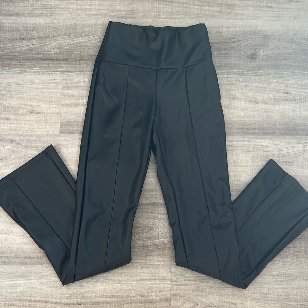 Vegan Leather Front Slit Flare Pants - Size XS